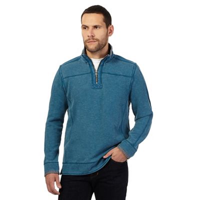 Big and tall dark turquoise zip neck sweater
